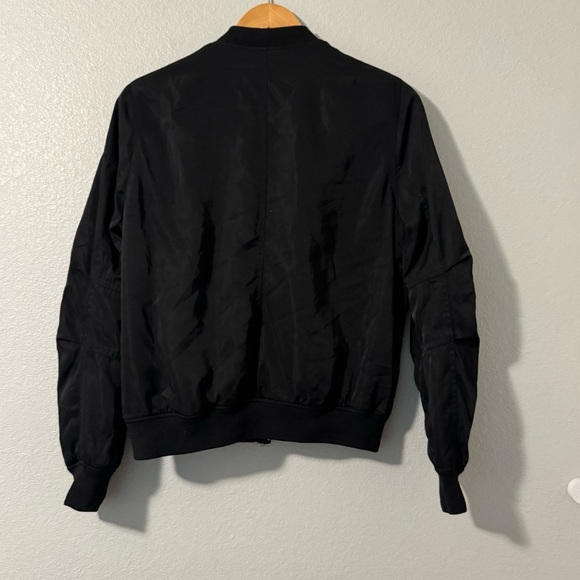 Women’s Lush Black Bomber Jacket with Silver Zippers Medium - Picture 10 of 14
